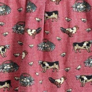 Country Chic Sleeveless Button Up Farm Print Vtg Cotton  Cows Chicken Red